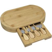 Jogo 4 Peças Para Queijo Home&co Com Tabua De Corte E Gaveta Bambu Natural - 1