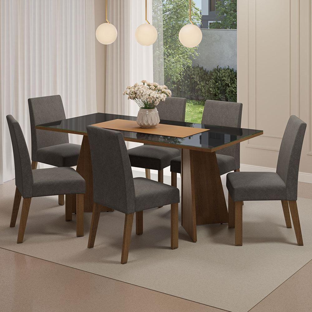 Conjunto Sala Jantar Mesa Vidro 6 Cadeiras Rustic - 1