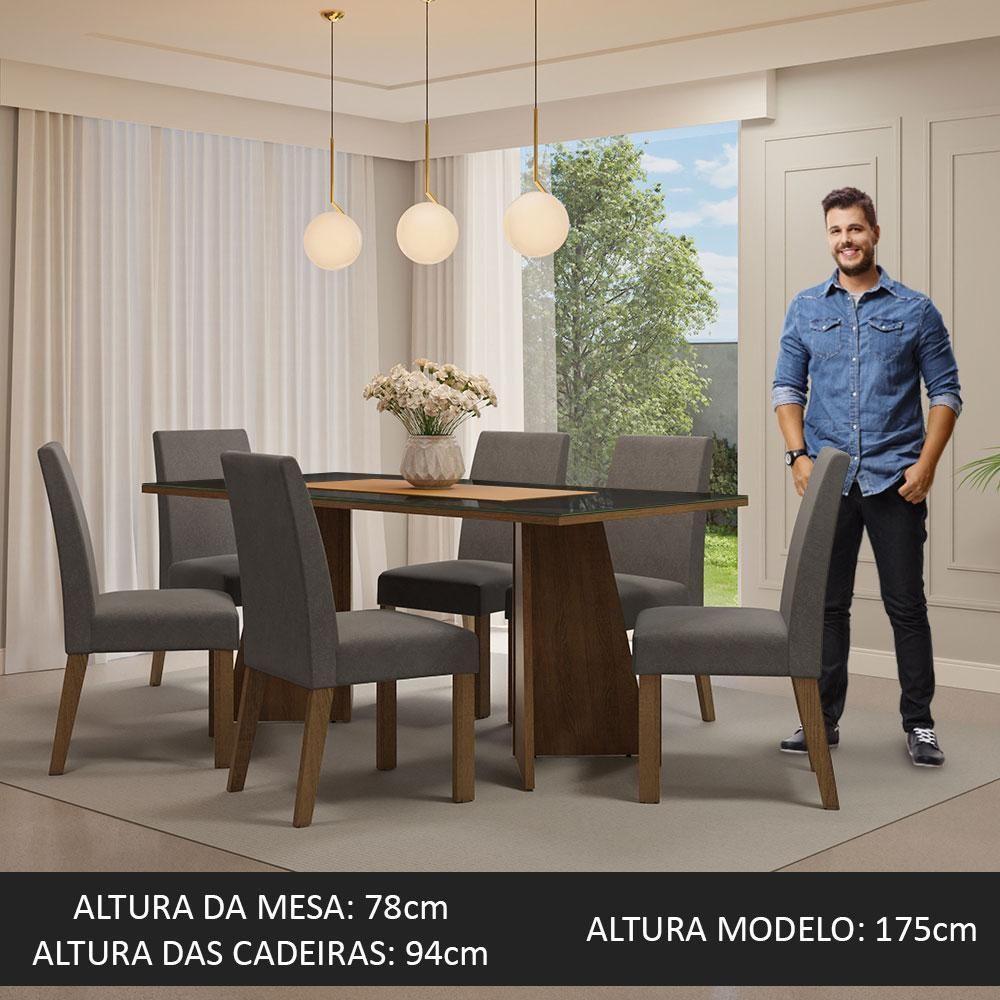 Conjunto Sala Jantar Mesa Vidro 6 Cadeiras Rustic - 6
