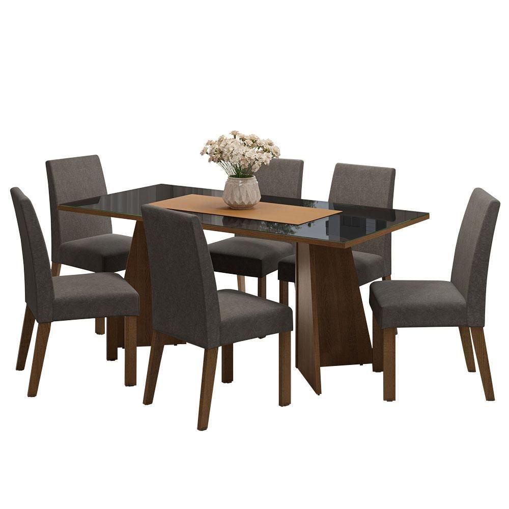 Conjunto Sala Jantar Mesa Vidro 6 Cadeiras Rustic - 7