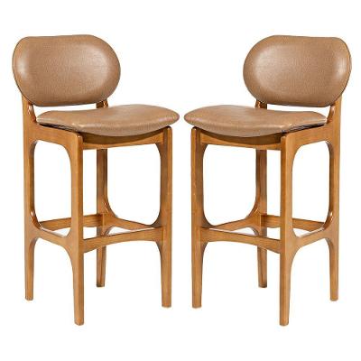 Kit 2 Banquetas Alta Estofada Rafine Madeira Castanho Impermeável Marrom