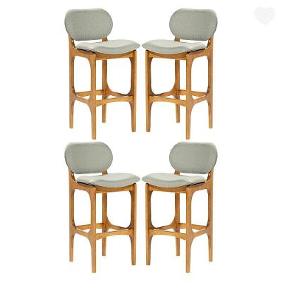 Kit 4 Banquetas Alta Estofada Rafine Madeira Maciça Castanho Linho Verde