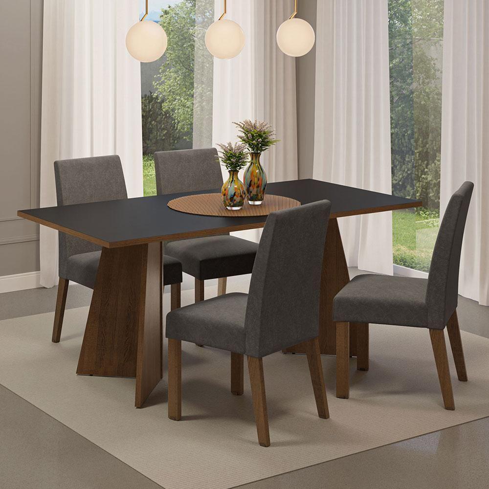 Conjunto Sala Jantar Mesa Madeira 4 Cadeiras Rustic - 1