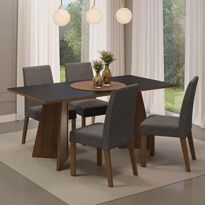 Conjunto de Jantar April 4 Lugares Tampo em MDP com Cadeiras Suede Rustic Preto Prata
