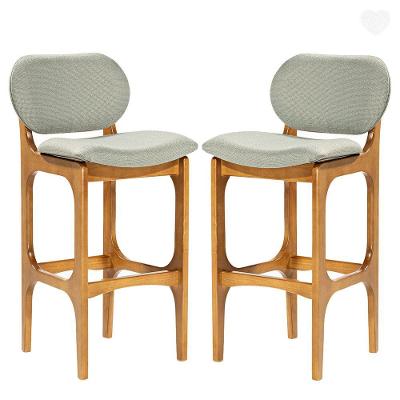 Kit 2 Banquetas Alta Estofada Rafine Madeira Maciça Castanho Linho Verde