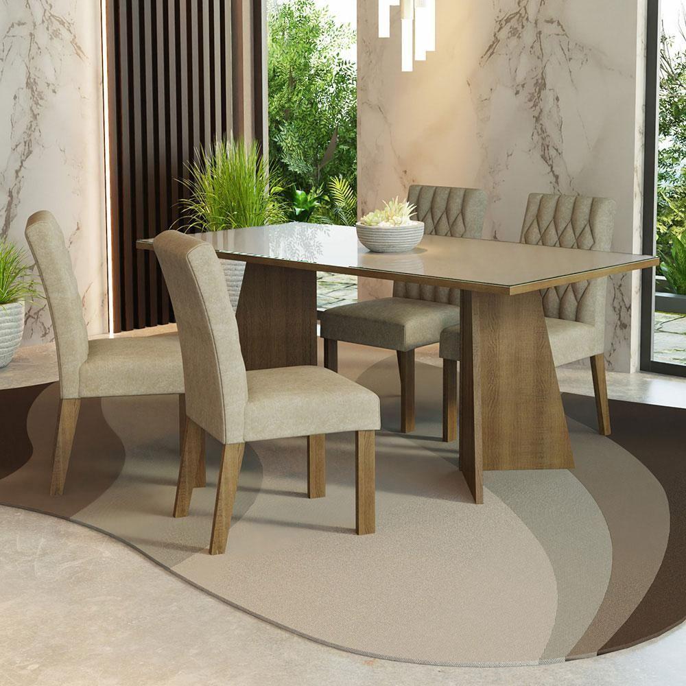 Conjunto Sala Jantar Mesa Vidro 4 Cadeiras Rustic - 1