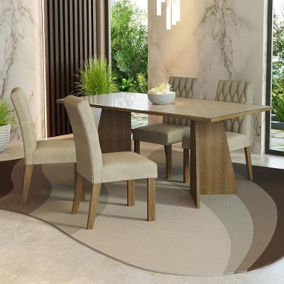 Conjunto de Jantar Harper 4 Lugares Tampo de MDP e Vidro com Cadeiras Estofadas Rustic e Crema