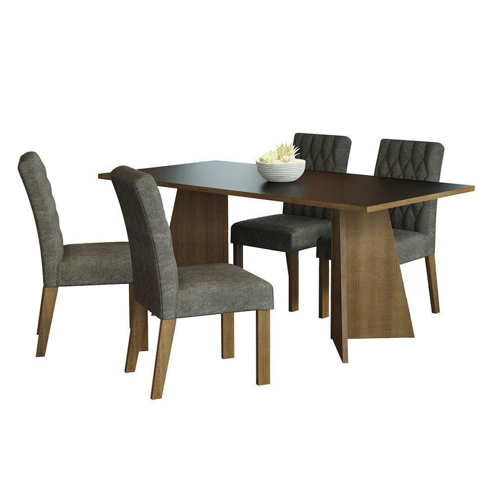 Conjunto Jantar Mesa Tampo Madeira 4 Cadeiras Rustic-preto - 2