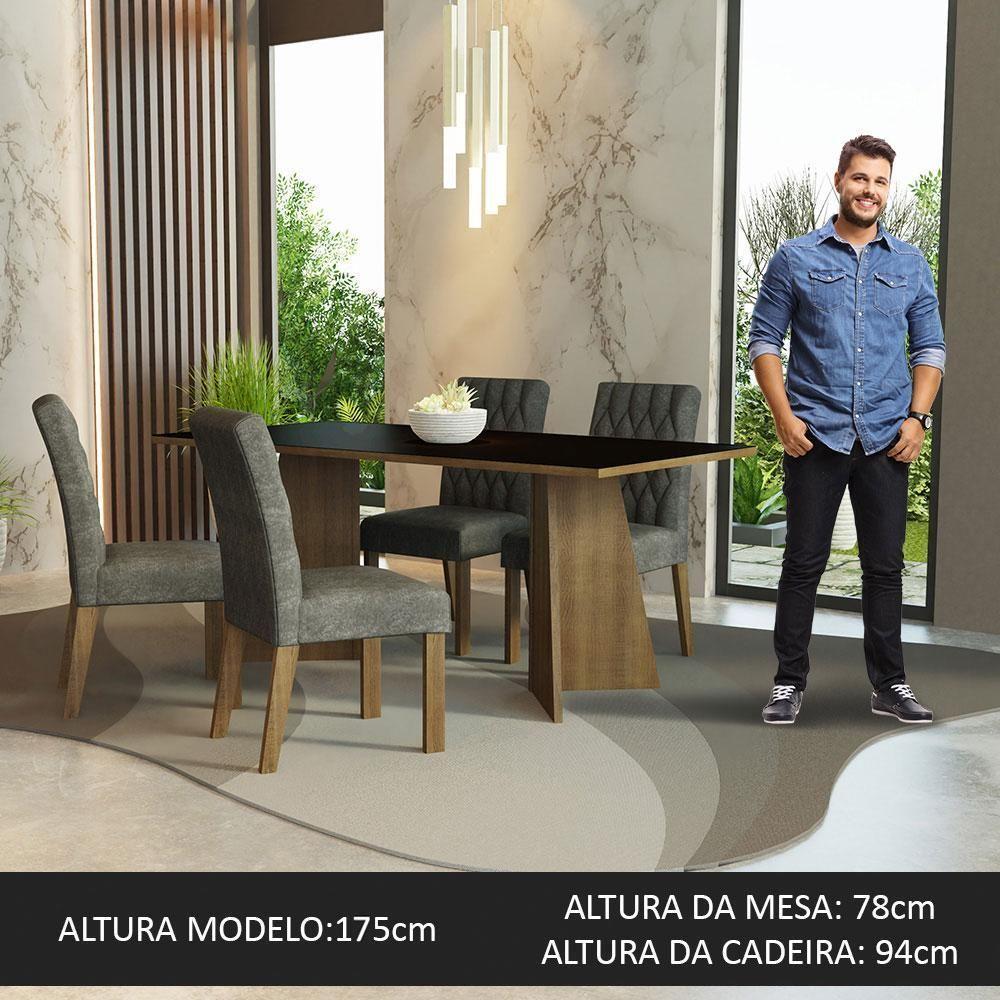 Conjunto Jantar Mesa Tampo Madeira 4 Cadeiras Rustic-preto - 3