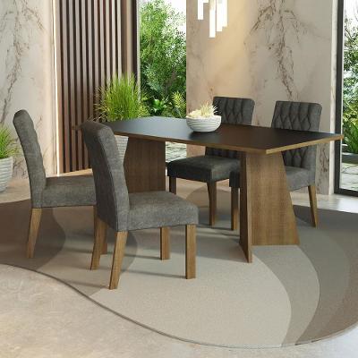 Conjunto de Jantar Ruby 4 Lugares Tampo em MDP com Cadeiras Suede Rustic Preto Prata