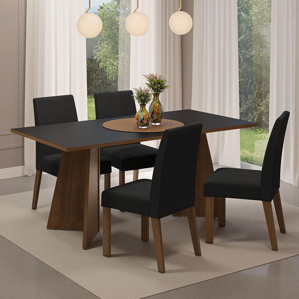 Conjunto Sala Jantar Mesa Madeira 4 Cadeiras Rustic - 1