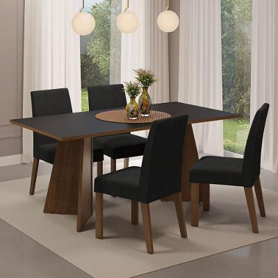 Conjunto de Jantar April 4 Lugares Tampo em MDP com Cadeiras Estofadas Rustic e Preto