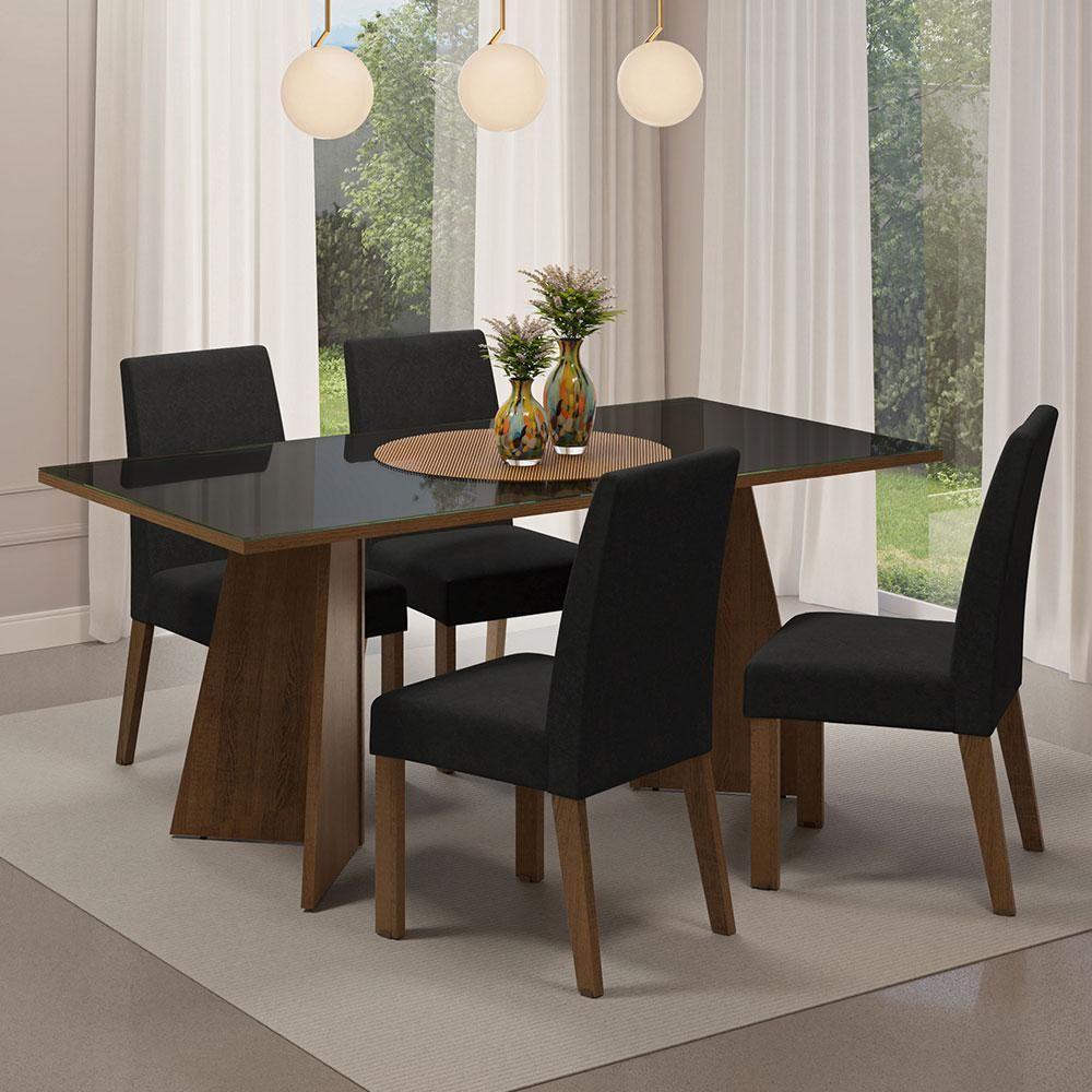 Conjunto Sala Jantar Mesa Vidro 4 Cadeiras Rustic - 1