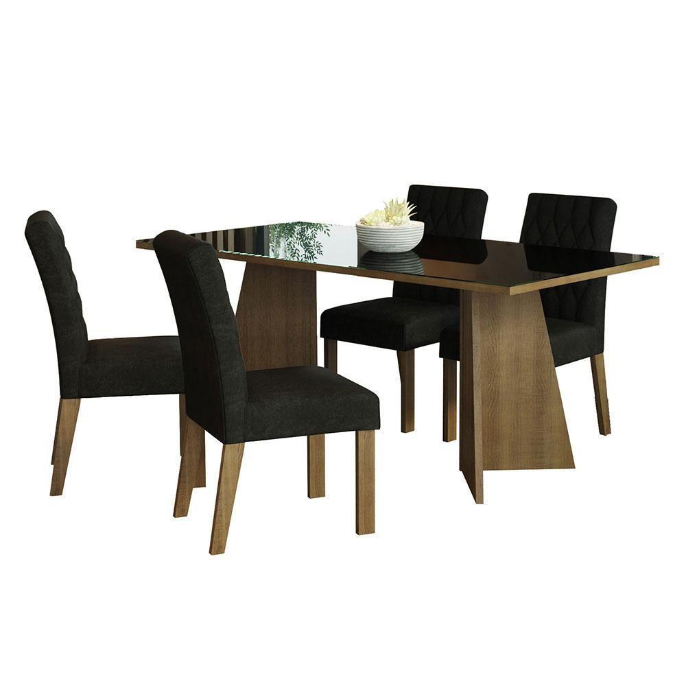 Conjunto Jantar Mesa Tampo Vidro 4 Cadeiras Rustic-preto - 2
