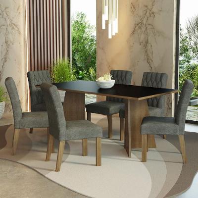 Conjunto Sala de Jantar Madison 6 Lugares Tampo em MDP com Cadeiras Suede Silver Marrom Preto Rustic