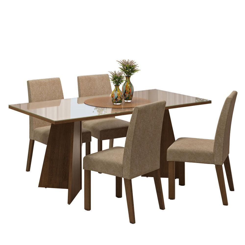 Conjunto Sala Jantar Mesa Vidro 4 Cadeiras Rustic - 2