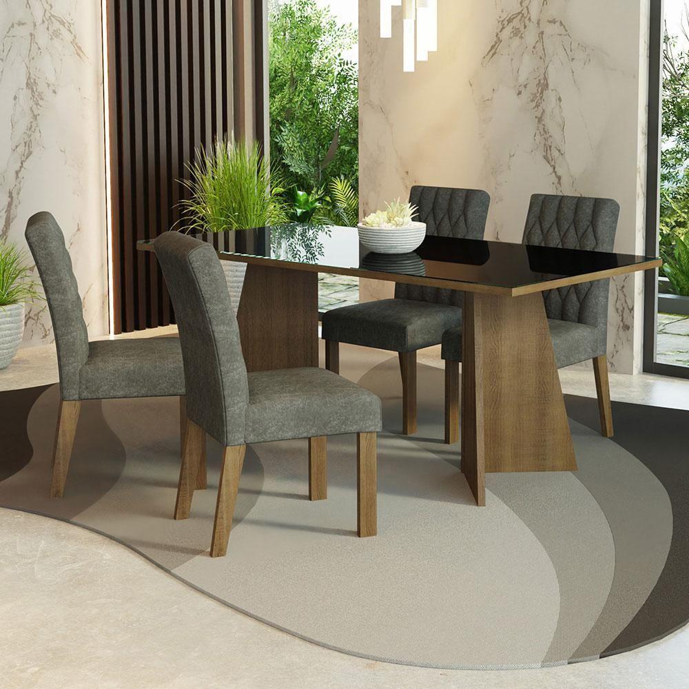 Conjunto Sala Jantar Mesa Vidro 4 Cadeiras Rustic - 1