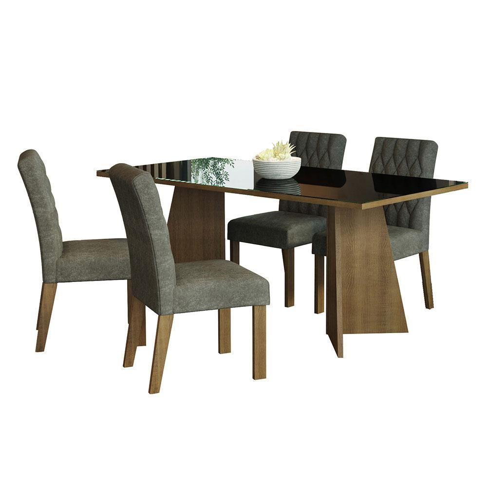 Conjunto Sala Jantar Mesa Vidro 4 Cadeiras Rustic - 9