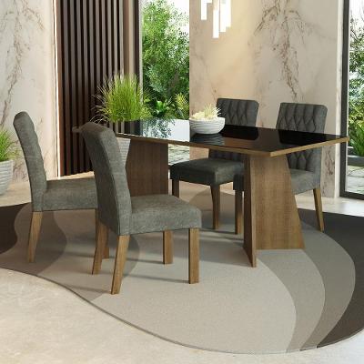 Conjunto de Jantar Harper 4 Lugares Tampo em MDP e Vidro com Cadeiras Estofadas Rustic Preto Prata