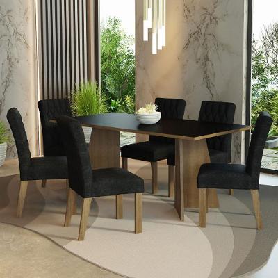 Conjunto de Jantar Madison 6 Lugares Tampo em MDP com Cadeiras Suede Rustic Preto Oxford