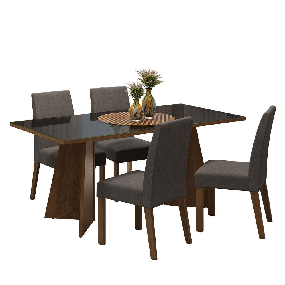 Conjunto Sala Jantar Mesa Vidro 4 Cadeiras Rustic - 2