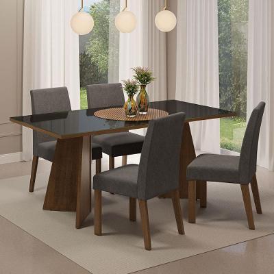 Conjunto de Jantar Taylor 4 Lugares Tampo de MDP e Vidro com Cadeiras Suede Silver Rustic Preto