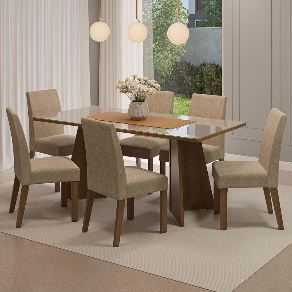 Conjunto Sala Jantar Mesa Vidro 6 Cadeiras Rustic - 1