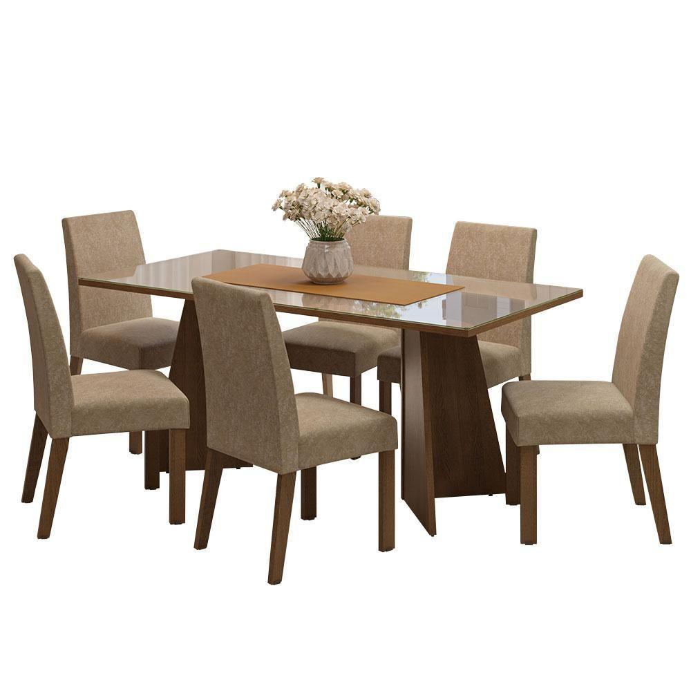 Conjunto Sala Jantar Mesa Vidro 6 Cadeiras Rustic - 2