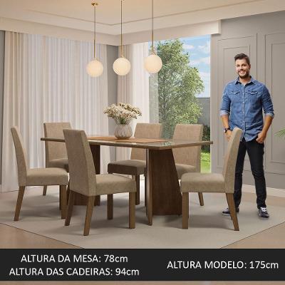 Conjunto Sala Jantar Mesa Vidro 6 Cadeiras Rustic