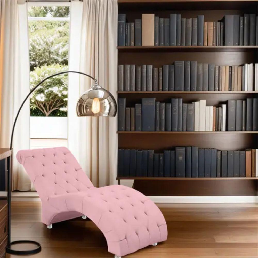 Recamier Divã Espreguiçadeira Para Sala Cliníca Leila Suede rosê - 2