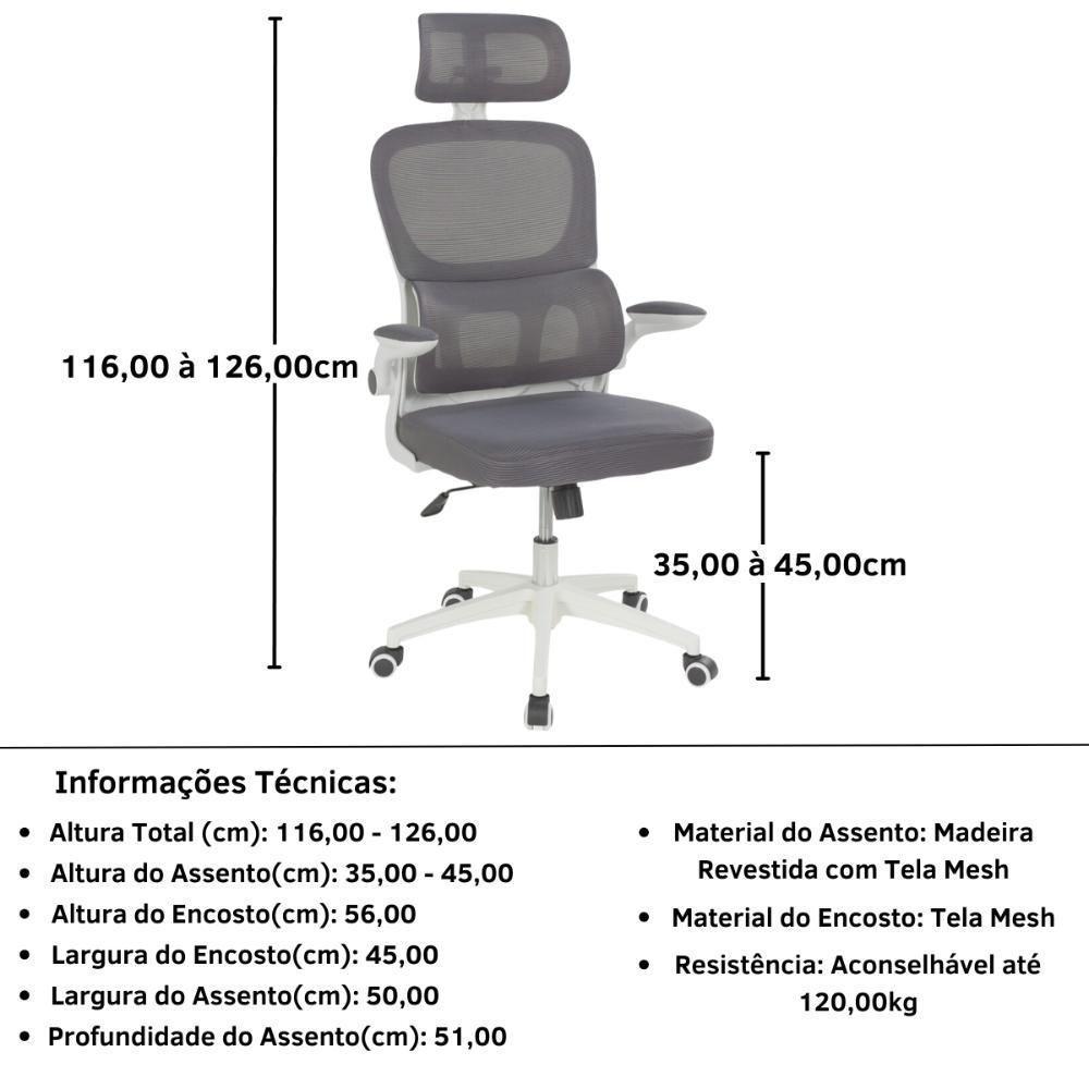 Kit 2 Cadeiras De Escritório Executiva Viena Com Regulagem De Altura - Cinza - 5