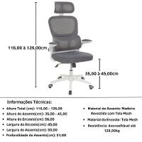 Kit 2 Cadeiras De Escritório Executiva Viena Com Regulagem De Altura - Cinza - 5