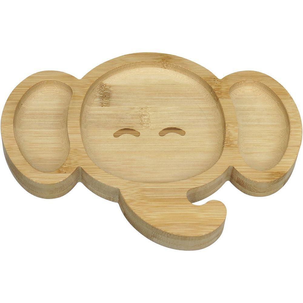 Prato Infantil Criança Bebê Com Ventosa Home&co Elefante Bambu 3x23x17cm Natural - 1