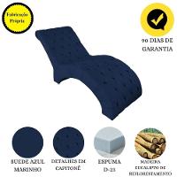Recamier Divã Espreguiçadeira Para Sala Cliníca Leila Suede azul Marinho