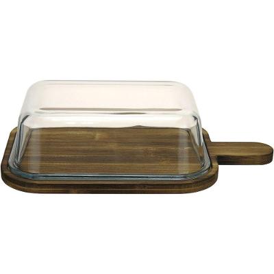 Queijeira Retangular Home&co Com Tampa De Vidro Madeira 7x31x18cm Natural