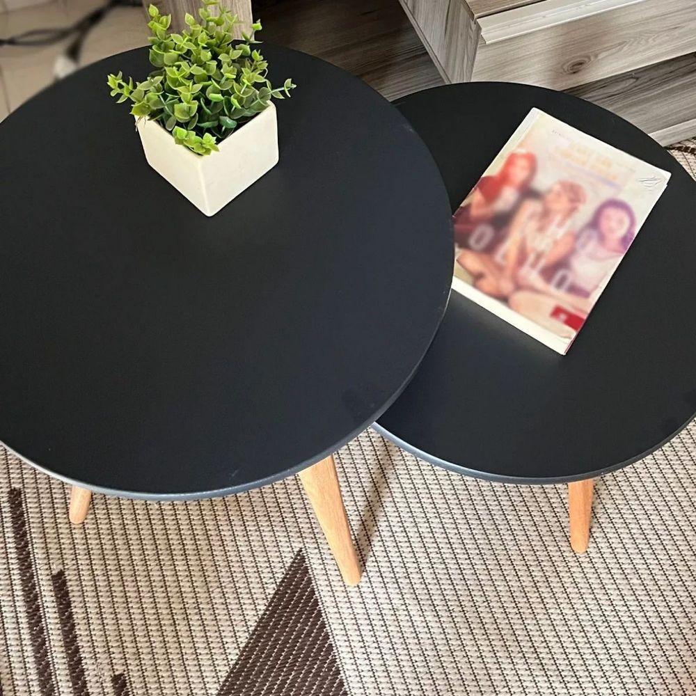 Mesa De Cabeceira Mesa De Apoio Lateral Canto Pé Palito 68 Cm preto - 3