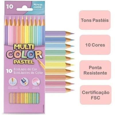 Lápis De Cor Multicolor Tons Pastéis 10 Cores