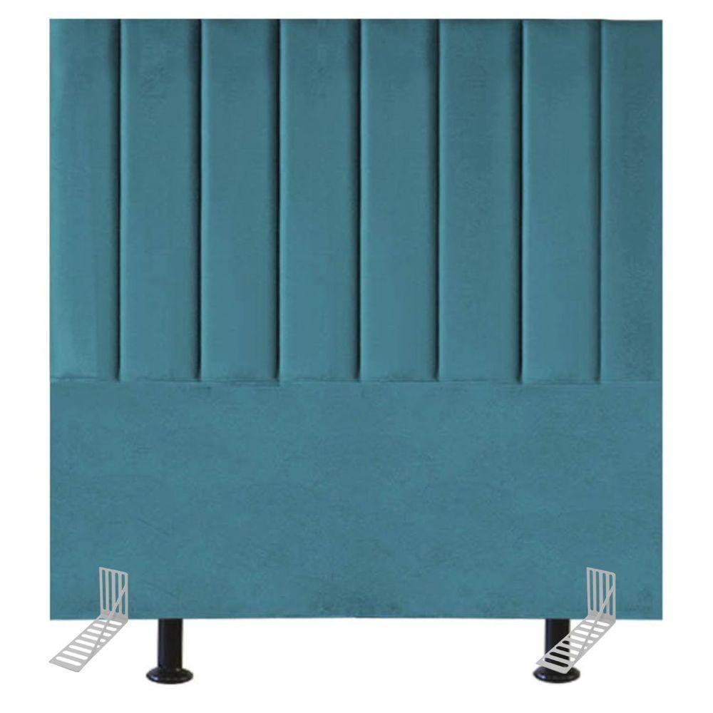 Cabeceira Estofada Cama Box Solteiro 90 Cm Luísa Suede E Frame azul Turquesa - 1
