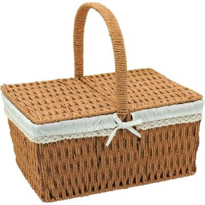 Cesta Piquenique Fibra 38x40x19cm Natural Decorativa Organizadora