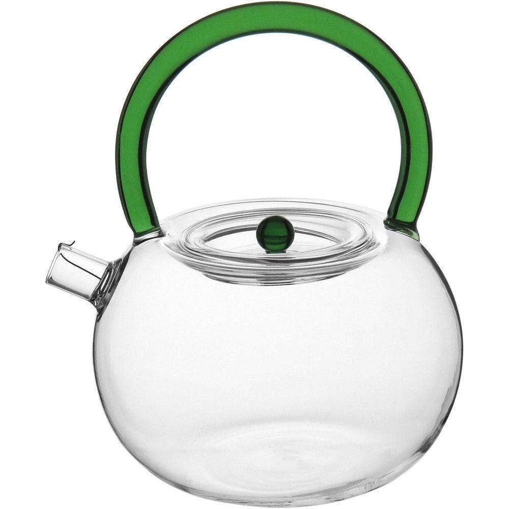 Bule Chaleira Home&co Com Alça Verde Borossilicato 900ml 16x13x13cm Transparente - 1