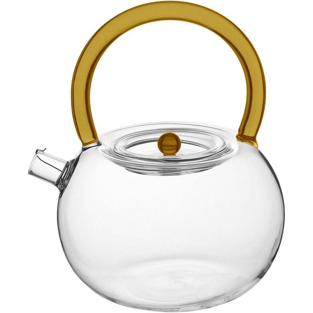 Bule Chaleira Home&co Com Alça Amarela Borossilicato 900ml 16x13x13cm Transparente - 1