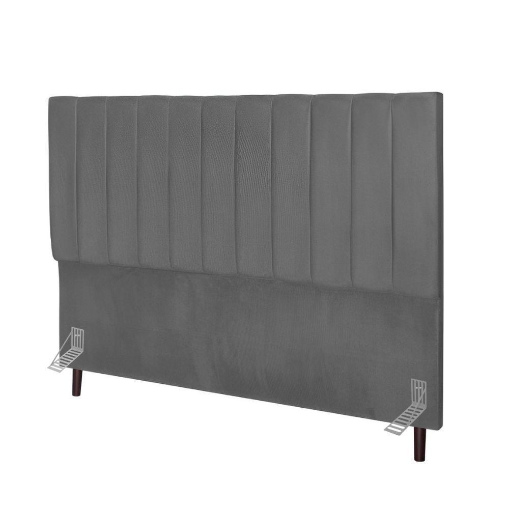 Cabeceira Estofada Cama Box Solteiro 90 Cm Maya Corino E Frame cinza - 1