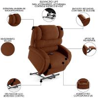 Poltrona Do Papai Reclinável Kalie Elevação Lift Elétrico Fh9 Veludo Terracota - Mpozenato - 7