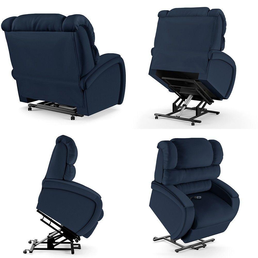 Poltrona Do Papai Reclinável Kalie Elevação Lift Elétrico Fh9 Pu Azul - Mpozenato - 4
