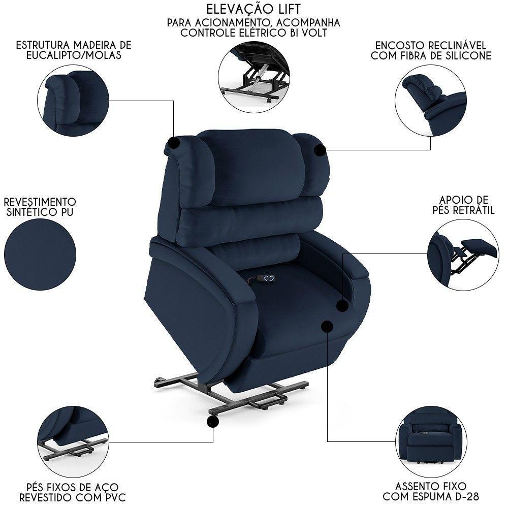 Poltrona Do Papai Reclinável Kalie Elevação Lift Elétrico Fh9 Pu Azul - Mpozenato - 6