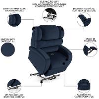Poltrona Do Papai Reclinável Kalie Elevação Lift Elétrico Fh9 Pu Azul - Mpozenato - 6