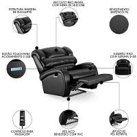 Poltrona Do Papai Reclinável Kalie Elétrica Botão Led Massagem Fh9 Pu Preto Brilho - Mpozenato - 7