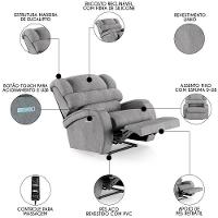 Poltrona Do Papai Reclinável Kalie Elétrica Botão Led Massagem Fh9 Linho Cinza - Mpozenato - 7