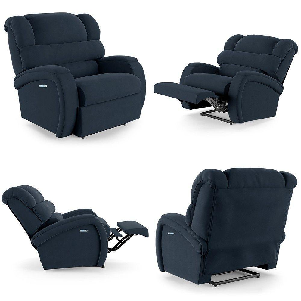 Poltrona Do Papai Reclinável Kalie Elétrica Botão Led Fh9 Veludo Azul - Mpozenato - 9