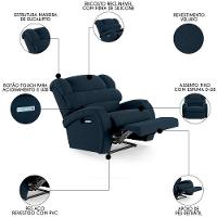 Poltrona Do Papai Reclinável Kalie Elétrica Botão Led Fh9 Veludo Azul - Mpozenato - 7